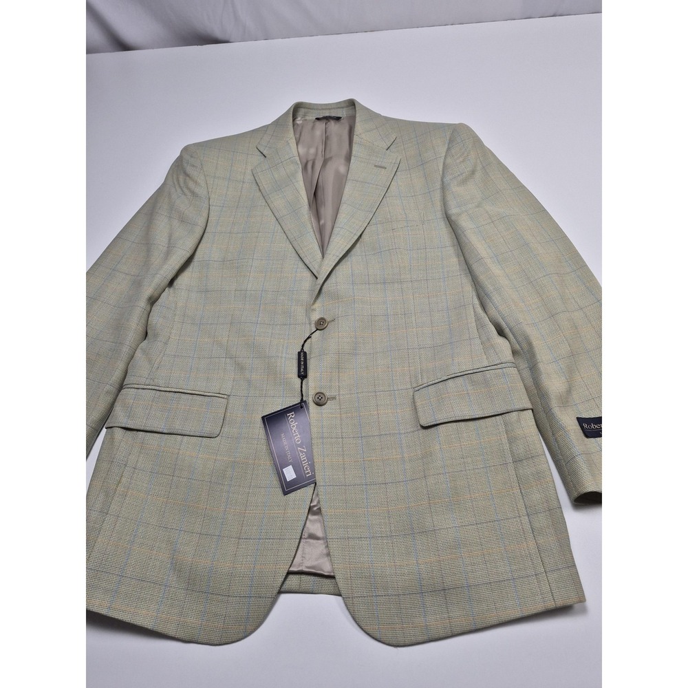 Roberto Zanieri Blazer Mens 40R Beige 100% Wool Plaid Sport Coat Italy NWT